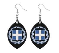 Orecchini pendenti da donna con stemma della Grecia, alla moda, in legno, stampati, gioielli, Apricot shaped, Legno, Nessuna pietra preziosa