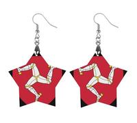 Orecchini pendenti da donna con stemma dell'Isola di Man, alla moda, in legno, stampati, gioielli, Circular, Legno, Nessuna pietra preziosa