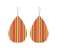 Orecchini pendenti da donna con strisce arancioni rosse marroni, strisce arancioni rosse e gialle, leggeri e colorati, stampati su entrambi i lati