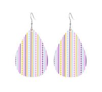 Orecchini pendenti da donna con strisce viola, arancioni e blu, disegnate a mano, leggeri e colorati, stampati su entrambi i lati
