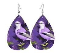 Orecchini pendenti da donna con uccellino in viola lavanda floreale stampa fiori per donne orecchini pendenti in pelle gioielli per festa di compleanno San Valentino