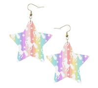 Orecchini pendenti da donna con unicorni su strisce colorate, orecchini pendenti celesti, gioielli a forma di stella per un versatile, One Size, Pelle