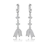 Orecchini pendenti da donna, con zirconi, placcati in argento, con due pietre e fiocco, 47 x 12 mm, per la festa della mamma, gioielli