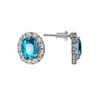 Orecchini pendenti da donna, con zirconia cubica, a goccia, placcati in oro bianco e blu mare, base a vite, per San Valentino