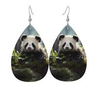 Orecchini pendenti da donna - Cuccioli di panda alla moda nella foresta stampa gioielli in pelle a goccia, accessorio leggero, Misura unica, Pelle