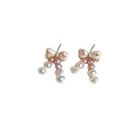 Orecchini pendenti da donna delicati con fiocco e perle - Orecchini pendenti con perle irregolari accentate a cuore rosa, gioielli romantici e morbidi, accessorio versatile per abiti quotidiani e