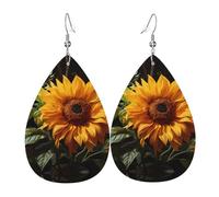 Orecchini pendenti da donna - Girasole giallo alla moda su sfondo marrone stampa in pelle a goccia, accessorio leggero, Misura unica, Pelle