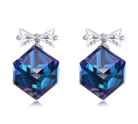 Orecchini pendenti da donna, in argento, con papillon quadrato e zirconia cubica blu, in argento Sterling