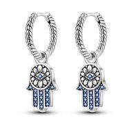 Orecchini pendenti da donna in argento sterling 925, gioielli mano di Hamsa di Fatima malocchio con zirconi cubici, orecchino pendenti Hoop per orecchie sensibili...