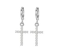 Orecchini pendenti da donna in argento Sterling, orecchini placcati a croce piena di zirconi semplici, 32x12MM, Cristallo, Zirconia cubica