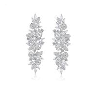 Orecchini pendenti da donna, in oro 14 carati, con cristalli naturali e moissanite dal design unico, gioielli di lusso regalo per lei, 17.6mm*55mm, Oro bianco, Cristallo Moissanite