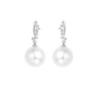 Orecchini pendenti da donna in oro bianco, eleganti perle bianche con diamante 0,07 carati con diamante, Oro bianco 18 carati (750), Perla Diamante