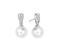 Orecchini pendenti da donna in oro bianco, eleganti perle bianche con diamante 0,09 carati con diamante, Oro bianco 18 carati (750), Perla Diamante