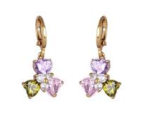 Orecchini pendenti da donna, in oro, con ciondolo a forma di quadrifoglio, a forma di cuore, con zirconia cubica, 15 x 26 mm, per moglie, compleanno, gioielli semplici, 15x26MM, base placcata oro rosa