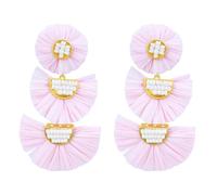 Orecchini pendenti da donna in rafia con perline e palma bohémien, Plastica Vetro