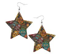Orecchini pendenti da donna in stile Sugar and Skulls, a forma di stella, versatili, One Size, Pelle
