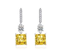 Orecchini pendenti da donna, orecchini a perno da donna, gialli, semplici quattro artigli quadrati con zircone per moglie, gioielli da sposa alla moda, 32.4x10MM, base placcata oro rosa, Zirconia