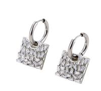 Orecchini pendenti da donna, orecchini a perno da donna, quadrati bianchi pieni di piccoli zirconi per San Valentino lesbiche gioielli eleganti