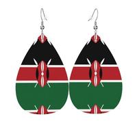 Orecchini pendenti da donna - Orecchini in pelle con stampa bandiera del Kenya, gioielli alla moda per feste, accessori per ragazze, Misura unica, Pelle