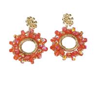 Orecchini Pendenti Da Donna, Orecchini Pendenti con Fiori Di Perline Arancioni e Rosse In Stile Bohémien, Grandi Gioielli In Perline Fatti A Mano In Stile Boho Chic Per Le Vacanze e I Festival.