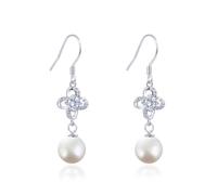 Orecchini pendenti da donna, orecchini pendenti in argento 925 con perla e zirconi sul fiore 38,2 x 9,7 mm per gioielli di laurea