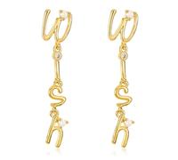 Orecchini pendenti da donna placcati in oro 14 carati, con ciondolo a forma di lettera lunga, con zirconia cubica, leggeri, delicati e delicati con lettere dell'alfabeto, alla moda, per feste estive