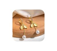 Orecchini pendenti da donna, placcati in oro 14 K, a forma di coda di pesce, con perle delicate e nappe lunghe, graziosi orecchini a forma di coda di pesce, ideali come regalo, Large, Metallo, Nessuna