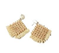 Orecchini pendenti da donna realizzati a mano in rattan intrecciato a maglia di rafia per le donne in stile bohémien circolare a forma di ventaglio, Misura unica, Agata