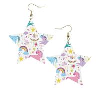 Orecchini pendenti da donna rosa con unicorni, orecchini pendenti celesti, gioielli a forma di stella per un versatile, One Size, Pelle