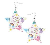 Orecchini pendenti da donna rosa con unicorni, orecchini pendenti celesti, gioielli a forma di stella per un versatile, One Size, Pelle