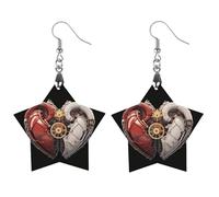 Orecchini pendenti da donna, stile meccanico, con cuori rossi e bianchi, alla moda, in legno, stampati, pendenti, gioielli, Love, Legno, Nessuna pietra preziosa