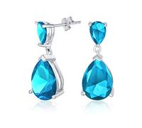 Orecchini pendenti da sposa semplici 5CT AAA in zirconia cubica simulata acquamarina blu a forma di goccia di pera solitario CZ per ballo di fine anno in argento sterling .925