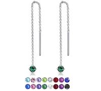 Orecchini Pendenti Donna Argento 925 con Brillantini di Cristalli Verde Smeraldo - Orecchini Verdi Lunghi Saliscendi con Punto Luce - Classici Eleganti Anallergici senza Nichel