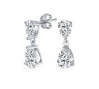 Orecchini pendenti eleganti classici da sposa semplici 5CT AAA zirconi cubici chiari a doppia goccia a forma di pera solitario CZ per ballo di fine anno in argento sterling .925 misure 8MM