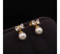 Orecchini Pendenti Eleganti, Donna 18K Oro Giallo 750 Orecchini Pendenti Diamante creato in laboratorio con fiocco e perla