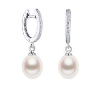 Orecchini pendenti fantasia da donna, con perle, 8,5-9 mm, argento 925/1000, classici ed eleganti, regalo originale per matrimonio o festa della mamma, di VIKI LYNN e Argento, colore: bianco, cod. JPFH001385