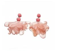 Orecchini Pendenti Fatti a Mano con Fiori in Rafia e Chiffon Rosa per Donna, 7.5cm Statement Oversize con Goccia di Perla Finta, Gioiello Romantico Boho per Vacanze Estive al Mare