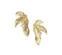 Orecchini Pendenti Foglia Tono Oro Vintage per Donne Lega Spazzolata Texturizzata Boho Stratificata a Ventaglio Piegato Ad Ala Dangle Statement con Perline Rugiada Stile Artigianale Retro 2.24 Pollici
