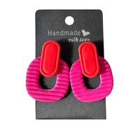 Orecchini pendenti geometrici in fucsia rossa, in argilla polimerica a contrasto, gioielli moderni e ipoallergenici, idea regalo per un buon inizio della giornata
