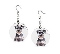 Orecchini pendenti geometrici in legno a forma di Schnauzer ben educato da donna, vintage, rotondi, retrò, da indossare tutti i giorni, per matrimoni, feste di laurea