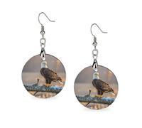 Orecchini pendenti geometrici in legno con aquila calva al tramonto dorato da donna, vintage, rotondi, retrò, da indossare ogni giorno, per matrimoni, feste di laurea