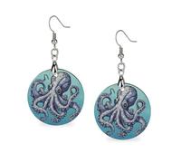 Orecchini pendenti geometrici in legno con design a forma di polpo da donna, vintage, rotondi, retrò, da indossare ogni giorno, per matrimoni, feste di laurea