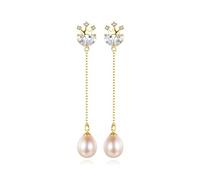 orecchini pendenti, Goccia di perle naturali in argento sterling 925, piccola e graziosa corona, gioielli raffinati for appuntamenti da donna(Roze)