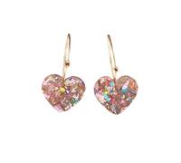 Orecchini pendenti in acrilico a forma di cuore rosa, gioielli a cerchio in resina scintillante, design coriandoli iridescenti, cuori da 2,1 cm, goccia 5 cm
