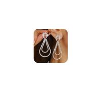 Orecchini pendenti in argento scintillante con strass per le donne colorati AB Cubic Zirconia Teardrop Statement orecchino Trendy Hollow Crystal Jewelry Bling CZ Accessori, Large, Zinco, Nessuna