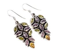 Orecchini pendenti in argento Sterling 925 5 x 3 mm citrino rosa viola verde quarzo pera marquise sfaccettato multicolore gemma orecchini lunetta set gioielli lunghi fatti a mano