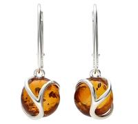 Orecchini pendenti in argento Sterling 925 con chiusura a monachella e ambra baltica color miele a spirale, per donne/signore, stile Art Déco, con ambra color cognac, 070444, Argento sterling, Ambra