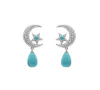 Orecchini pendenti in argento Sterling 925 con luna crescente e turchese celtico, gioielli celtici, regali da donna, 8 x 11mm, 3mm, Argento sterling, Turchese
