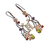 Orecchini pendenti in argento Sterling 925 con peridoto granato e ametista citrino 12 x 6 mm e pietre rotonde sfaccettate da 5 mm, orecchini pendenti colorati a goccia lunga, gioielli regalo per lei
