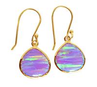 Orecchini pendenti in argento sterling 925 opale di fuoco viola 13 x 13 mm set di lunetta di cabochon di pera brillante, multicolore, orecchini a goccia fatti a mano, gioielli bohémien da donna